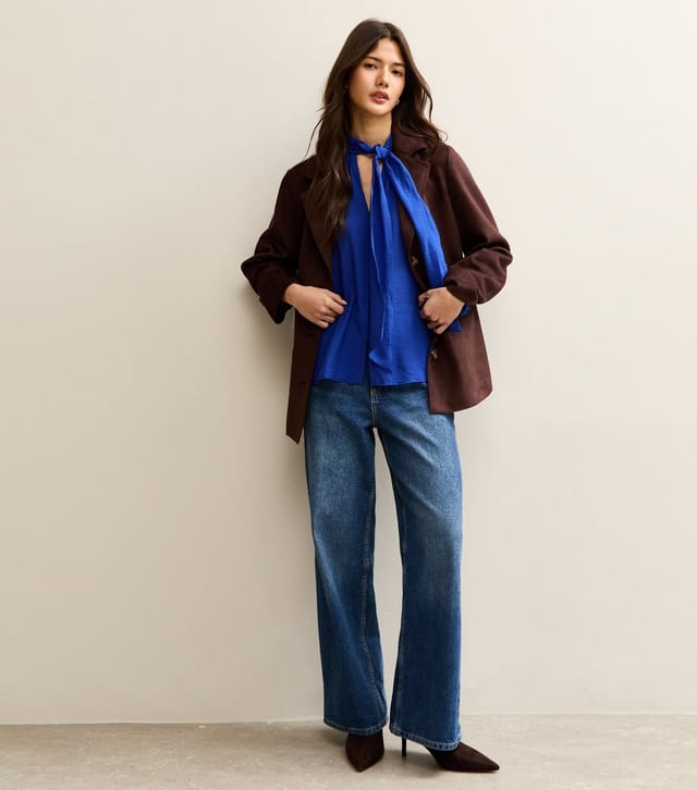 New Look Women's Bright Blue Pussybow Neck Blouse New Look - 2