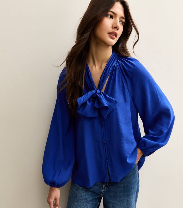New Look Women's Bright Blue Pussybow Neck Blouse New Look - 3