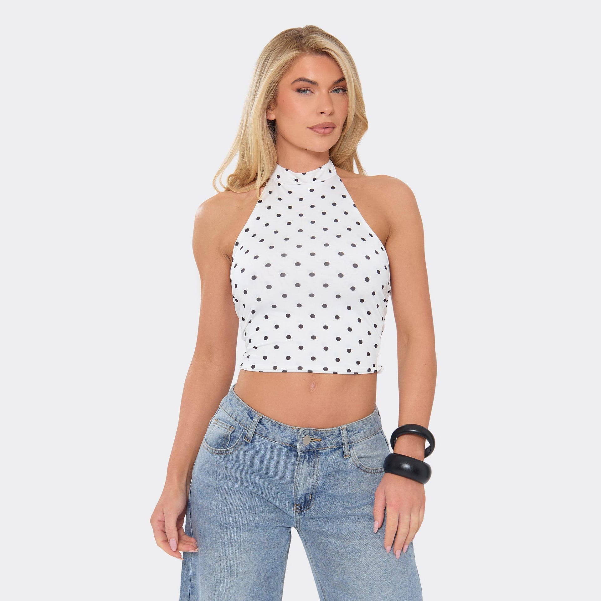 EGO White Polka Dot Halter Neck Top