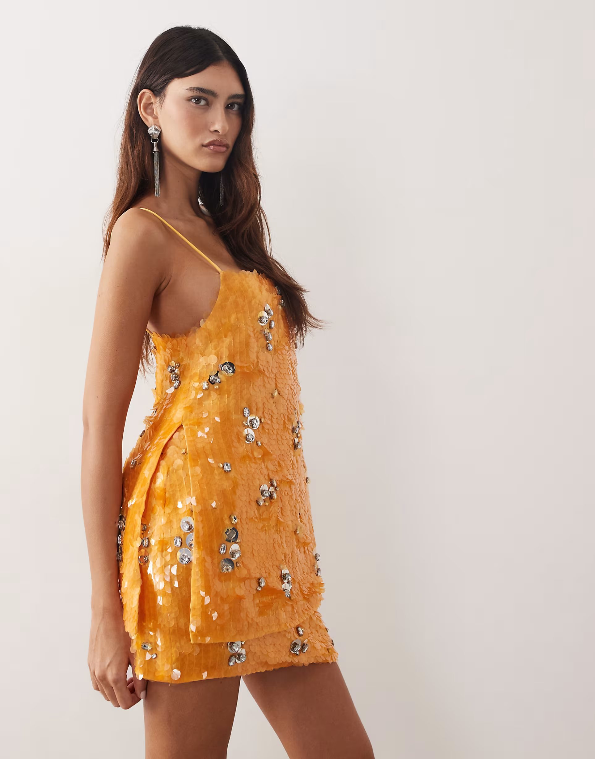 ASOS ARRANGE crystal embellished longline cami top and mini skirt co-ord in orange - 1