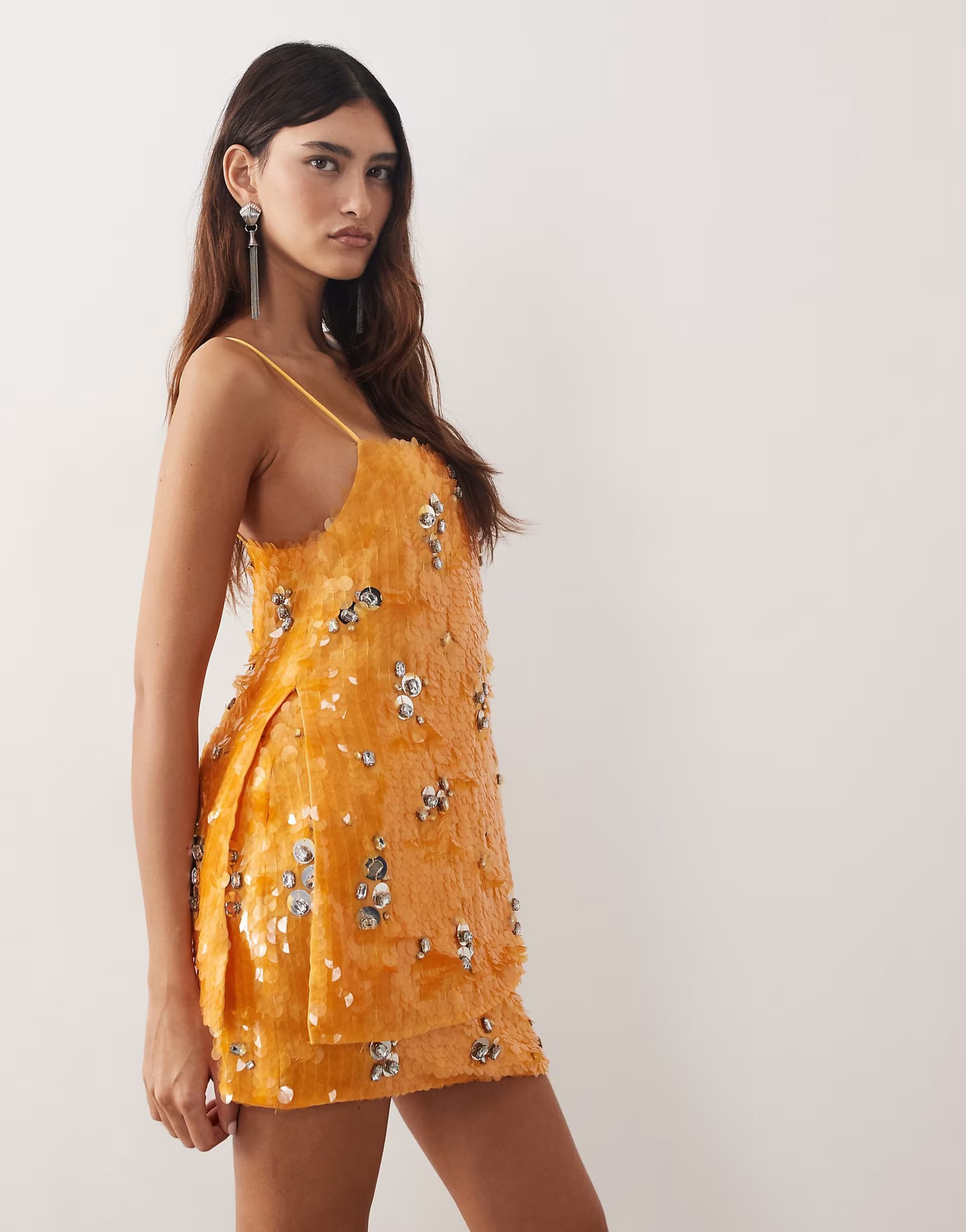 ASOS ARRANGE crystal embellished longline cami top and mini skirt co-ord in orange