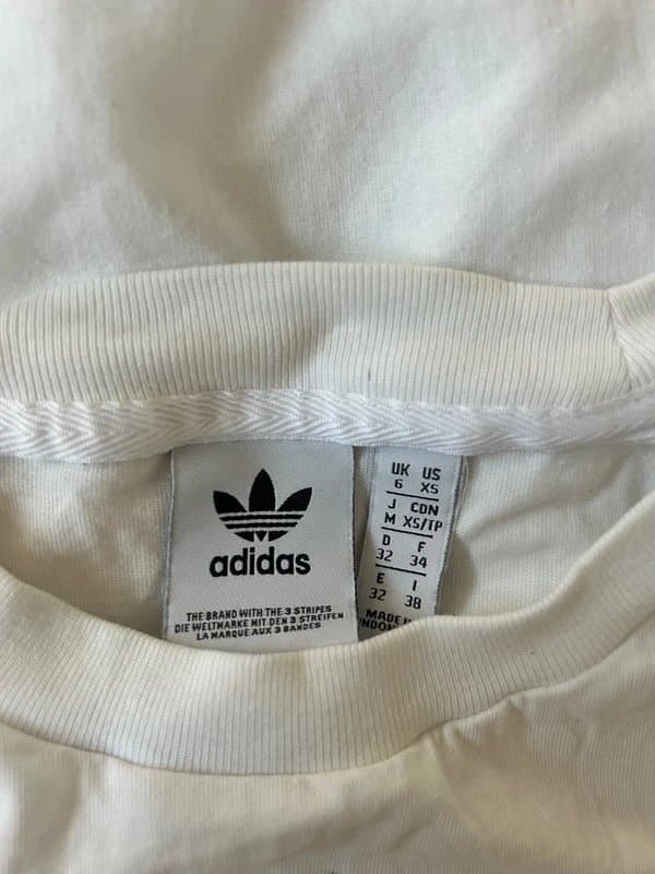 adidas Adidas Originals White Cropped T-Shirt | Repeat Sleeve Trefoils | Size XS / UK 6