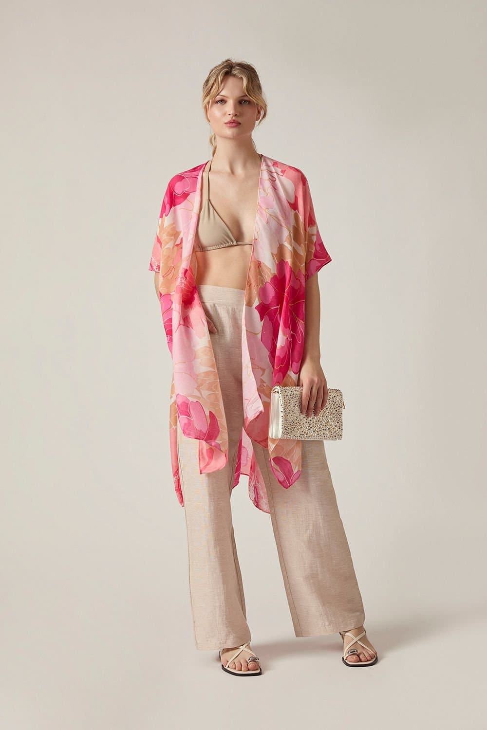 James Lakeland James Lakeland Pink Peony Print Kaftan