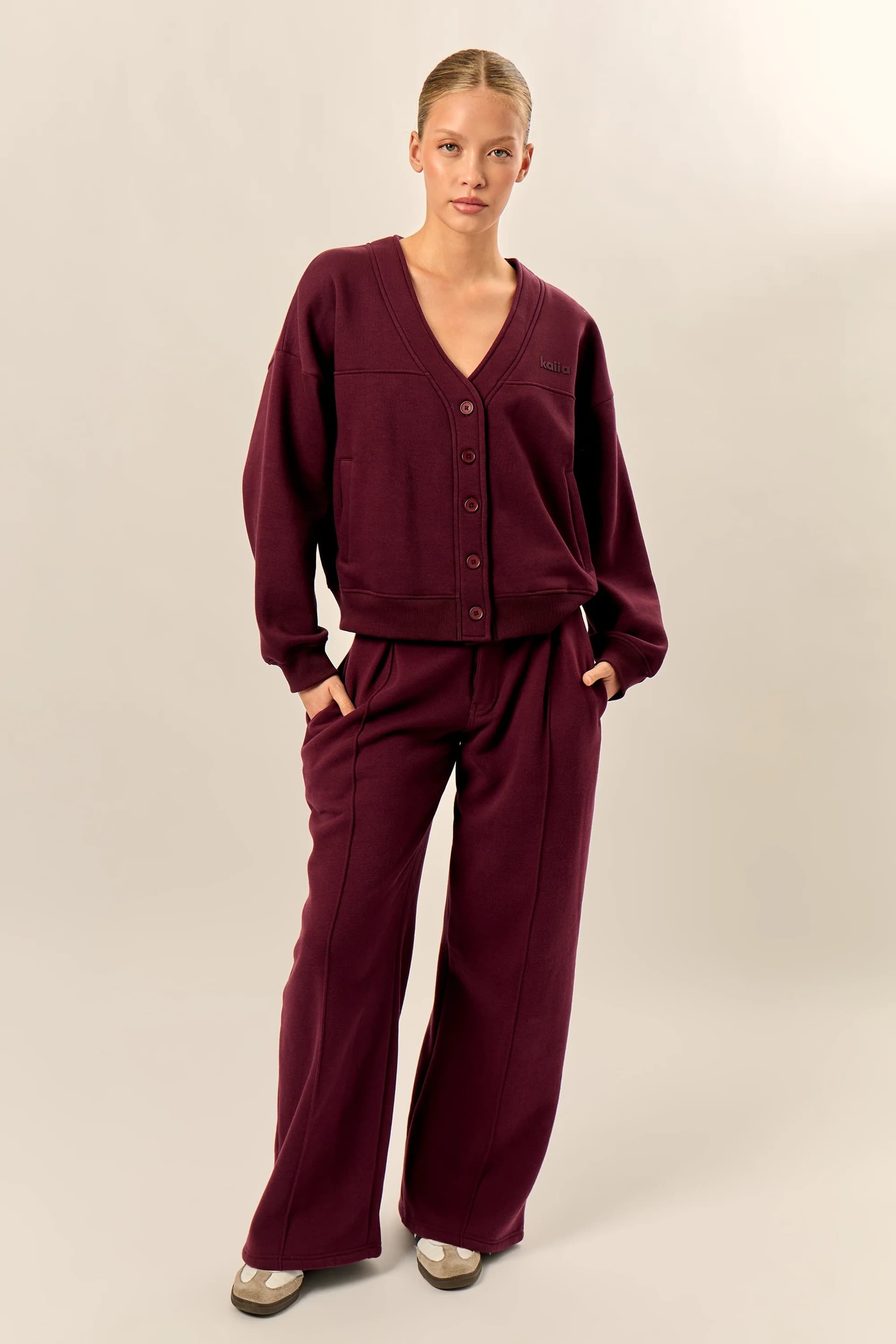 Kaiia Kaiia Dark Cherry Tailored Wide Leg Joggers