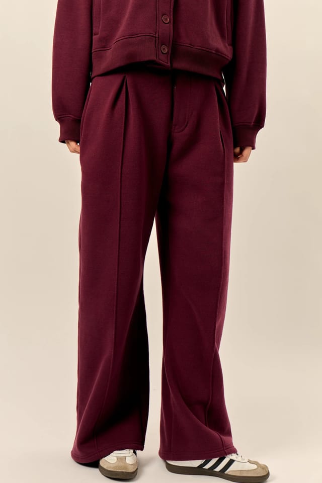 Kaiia Kaiia Pleat Detail Tailored Wide Leg Joggers Dark Cherry - 3