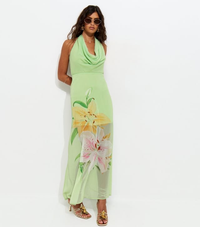 New Look Women's Green Lotus Print Cowl Neck Halter Midi Dress New Look - 2