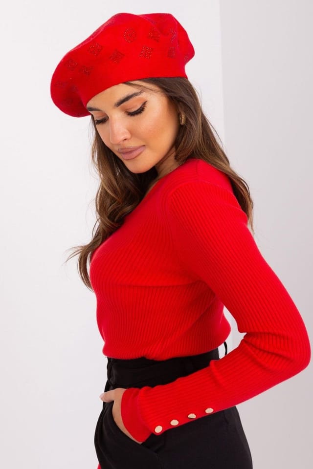 Love Lace Love Lace Women's Beret Hat Autumn Winter Felt Soft Warm French Classic Style Fitted in Red - 2