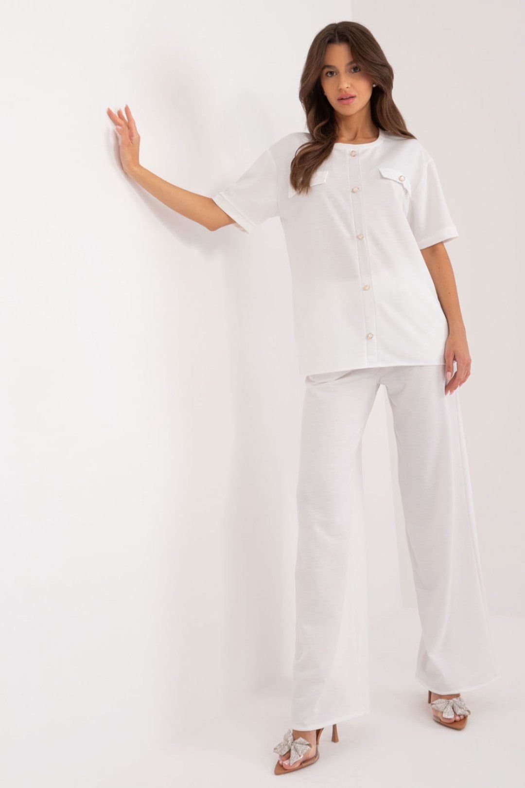 Love Lace Love Lace Women's Blouse & Tie Waist Pants Set in White