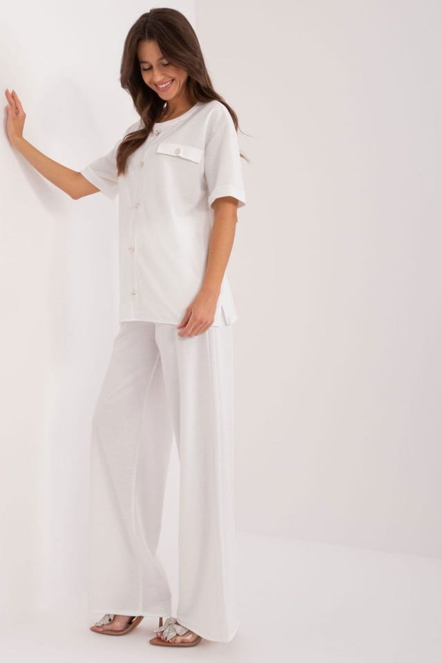 Love Lace Love Lace Women's Blouse & Tie Waist Pants Set in White - 2
