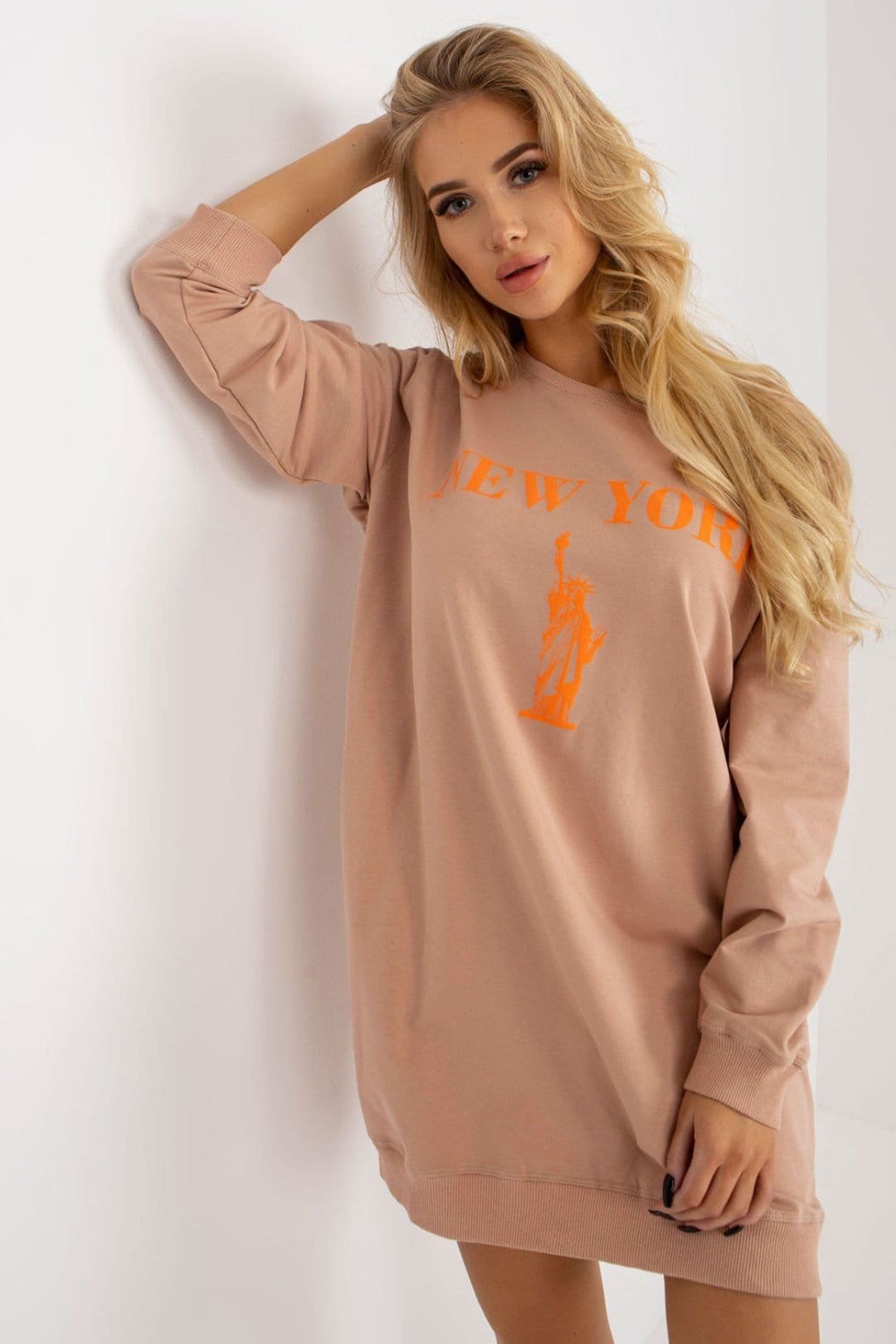 Love Lace Beige Oversized Cotton Blend Sweatshirt