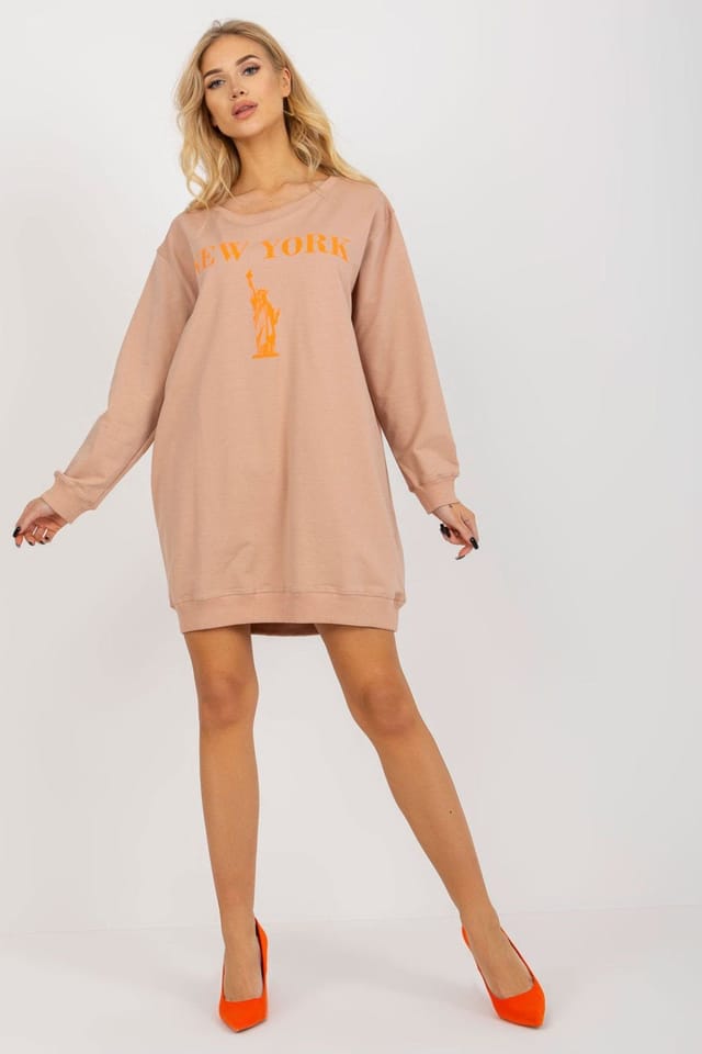 Love Lace Love Lace Women's Oversized Cotton Blend Front Print Sweatshirt in Beige - 2