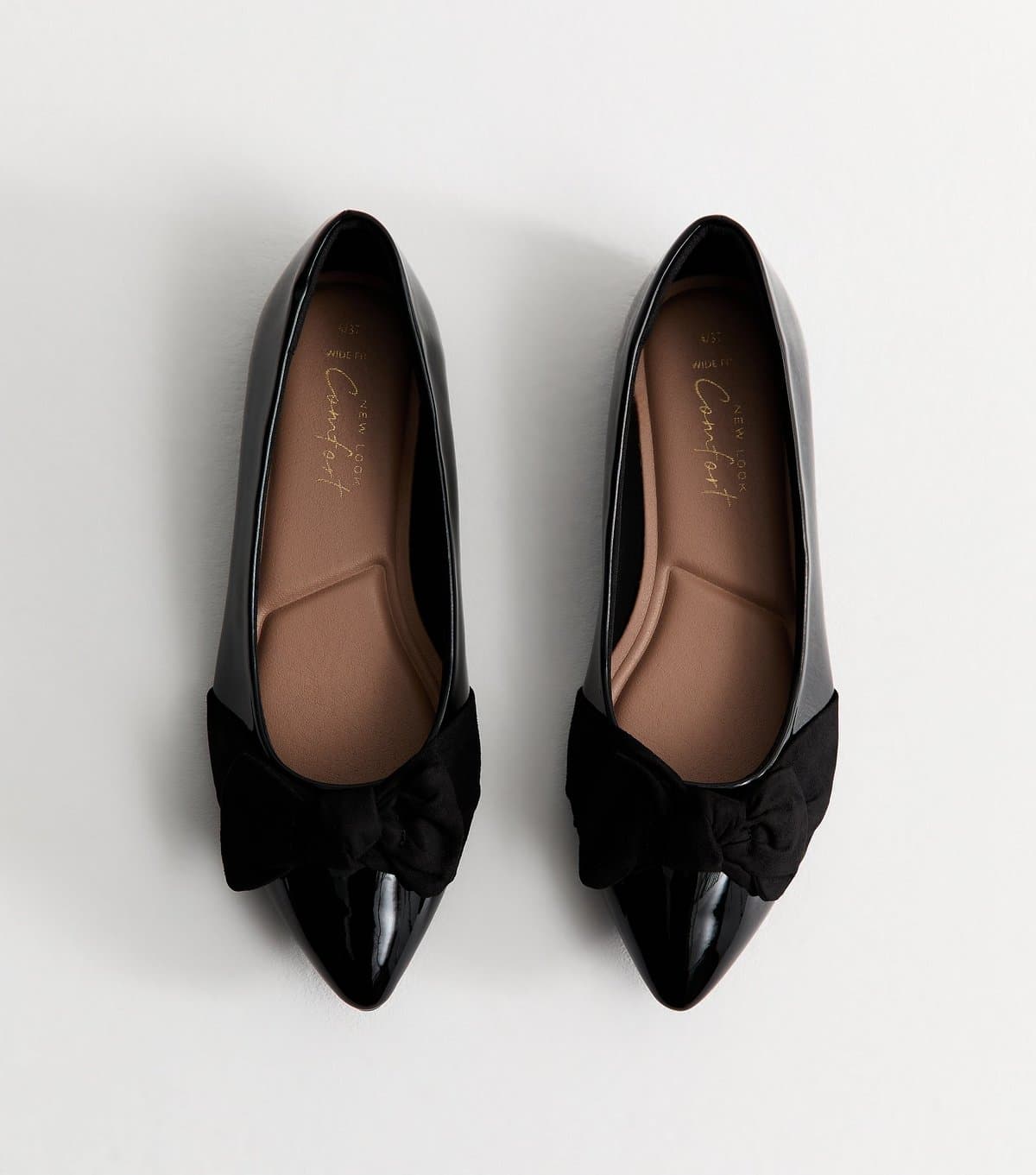 New Look New Look Black Faux Patent Leather Bow Ballet Flats Vegan