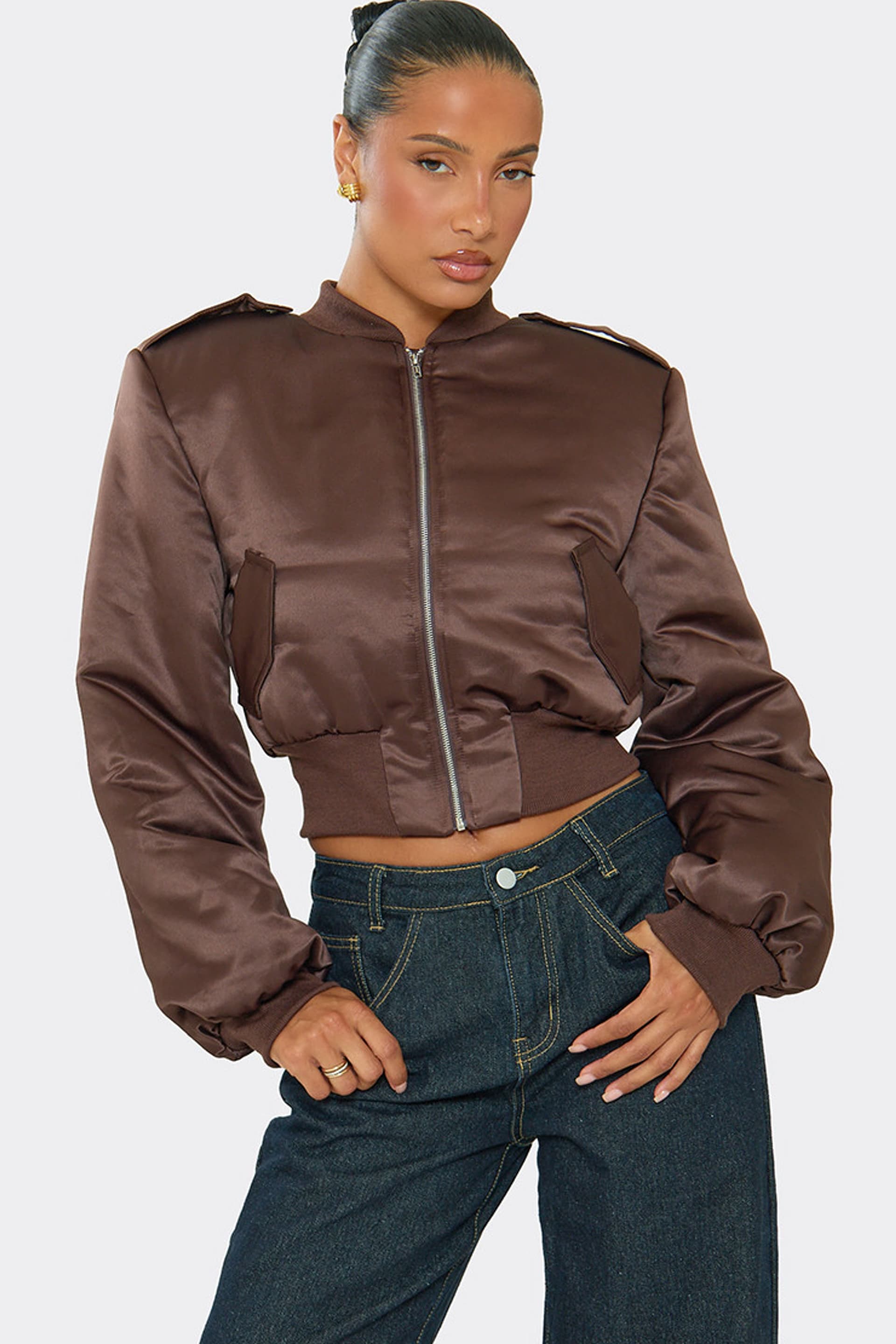 EGO EGO Women's Long Sleeve Crop Jacket in Dark Brown
