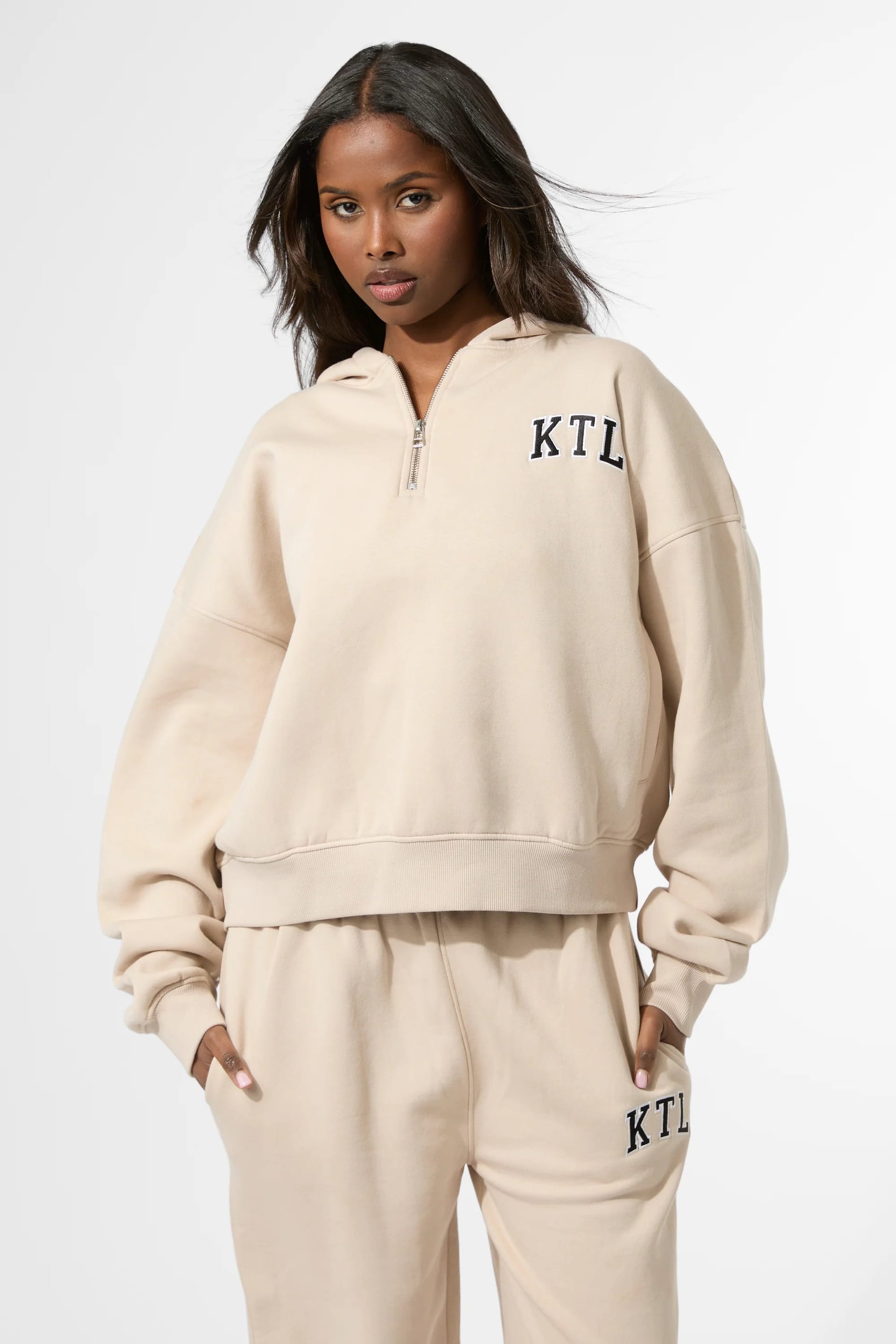Kaiia Truffle Oversized Zip Up Hoodie