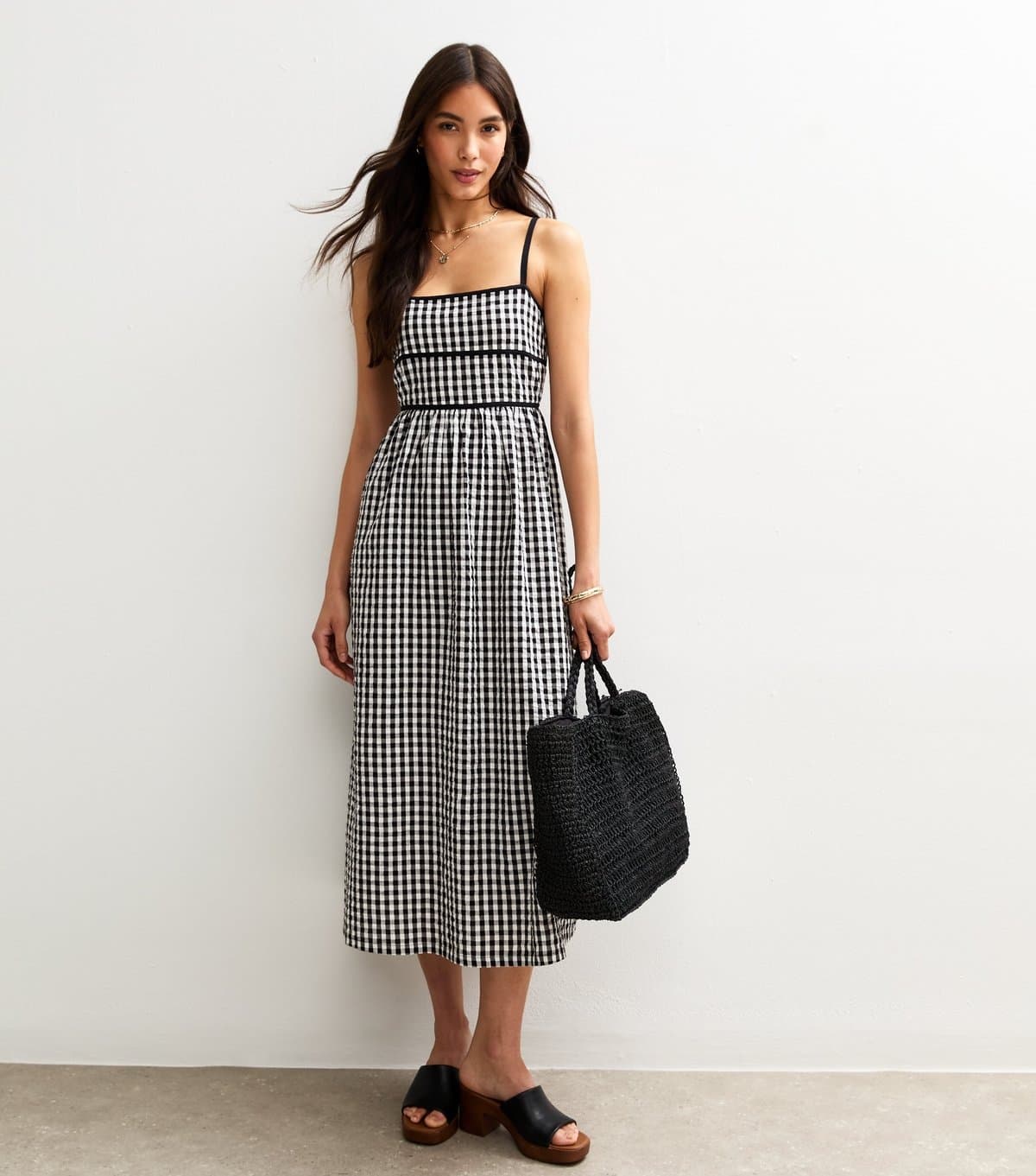 New Look Women's Black Gingham Check Strappy Midi Dress New Look