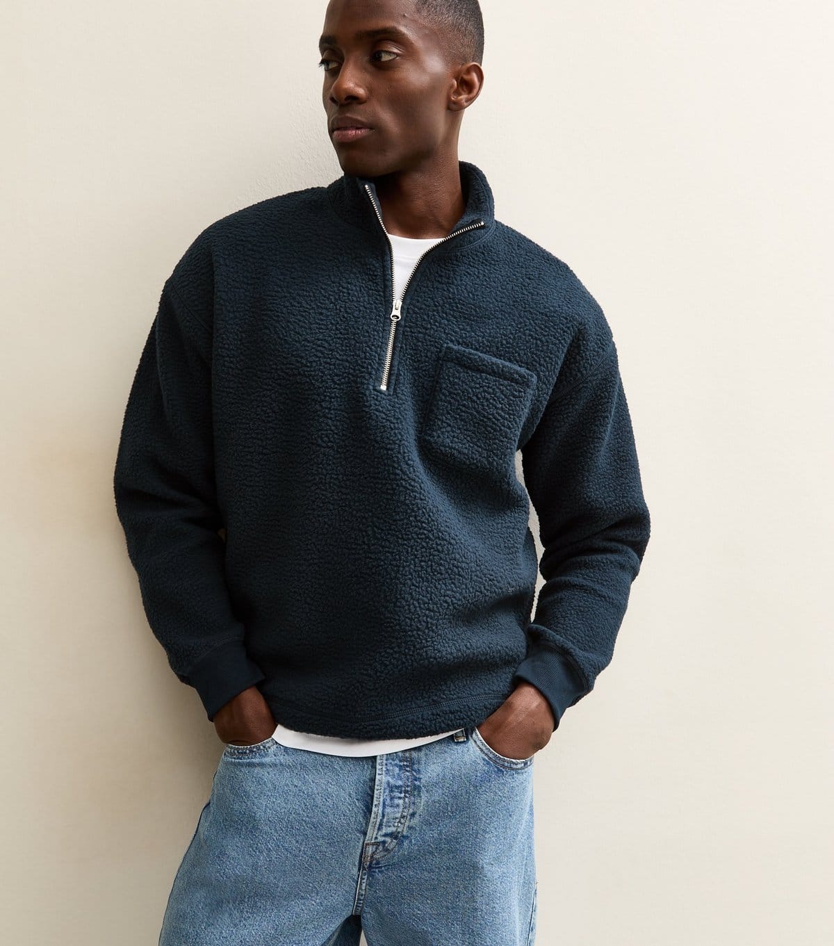 Jack & Jones Navy Borg High Neck Sweatshirt