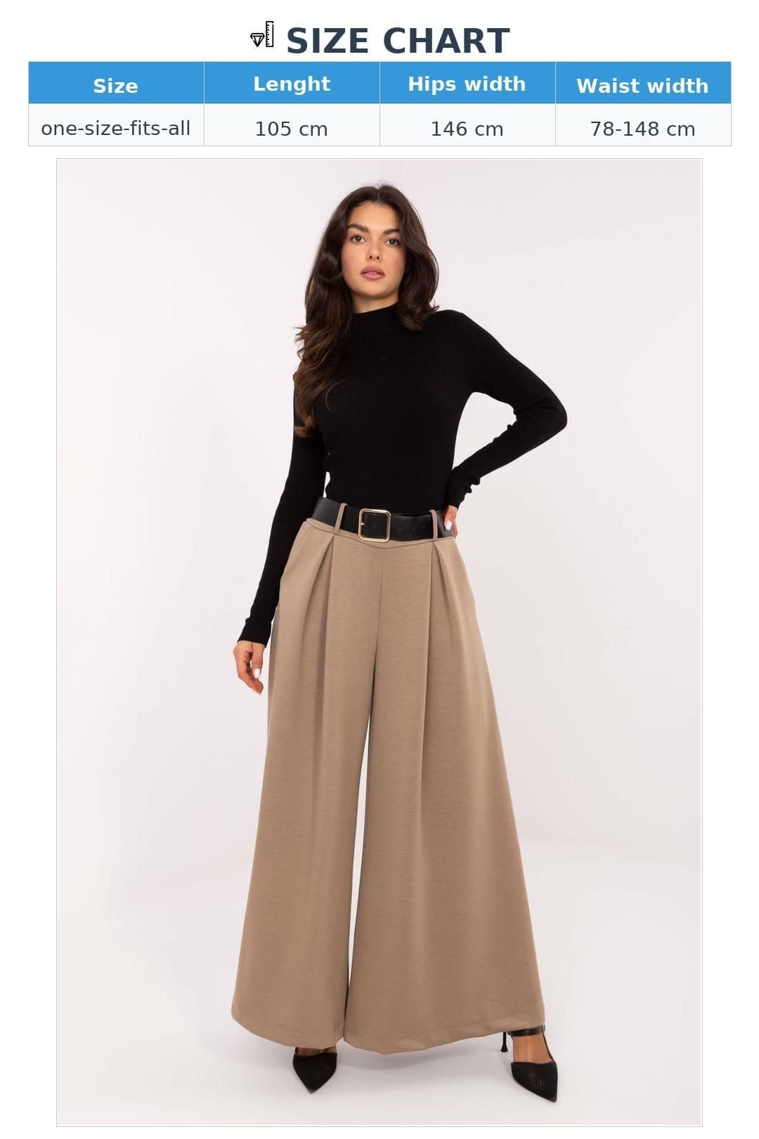 Love Lace Love Lace Women's Elegant High Waist Pleated Palazzo Trousers in Beige - 4