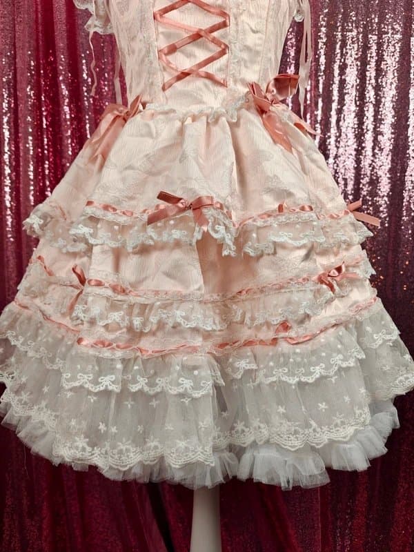 COQUETTE Unbranded pastel pink & white jacquard print Lacey princess corset tutu mini dress size XS-S