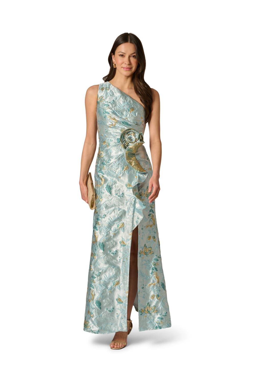 Adrianna Papell Adrianna Papell Women's Metallic Jacquard Rose Gown - 4