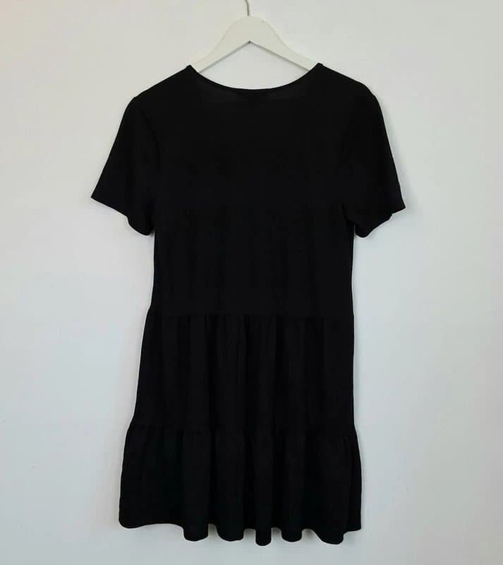 Primark Plain Black Tiered Dress Size 10 NEW Babydoll Mini V-neck Ruffle Hem Beach