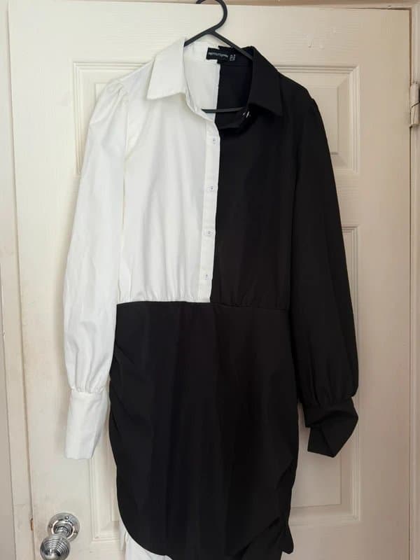 PrettyLittleThing Black and white contrast shirt dress
