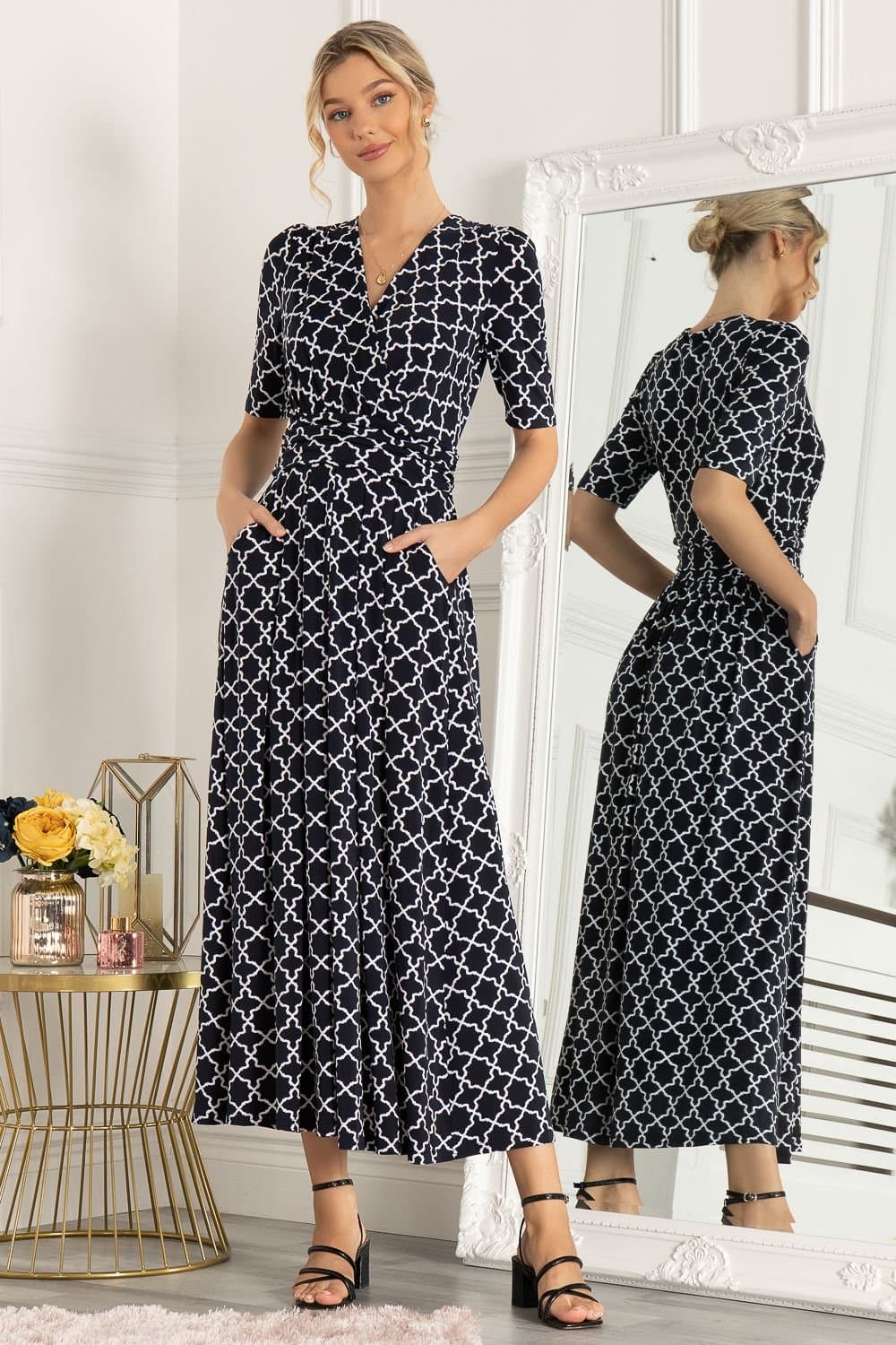 Jolie Moi Jolie Moi Women's Kiera Wrap Front Maxi Dress in Mid Navy