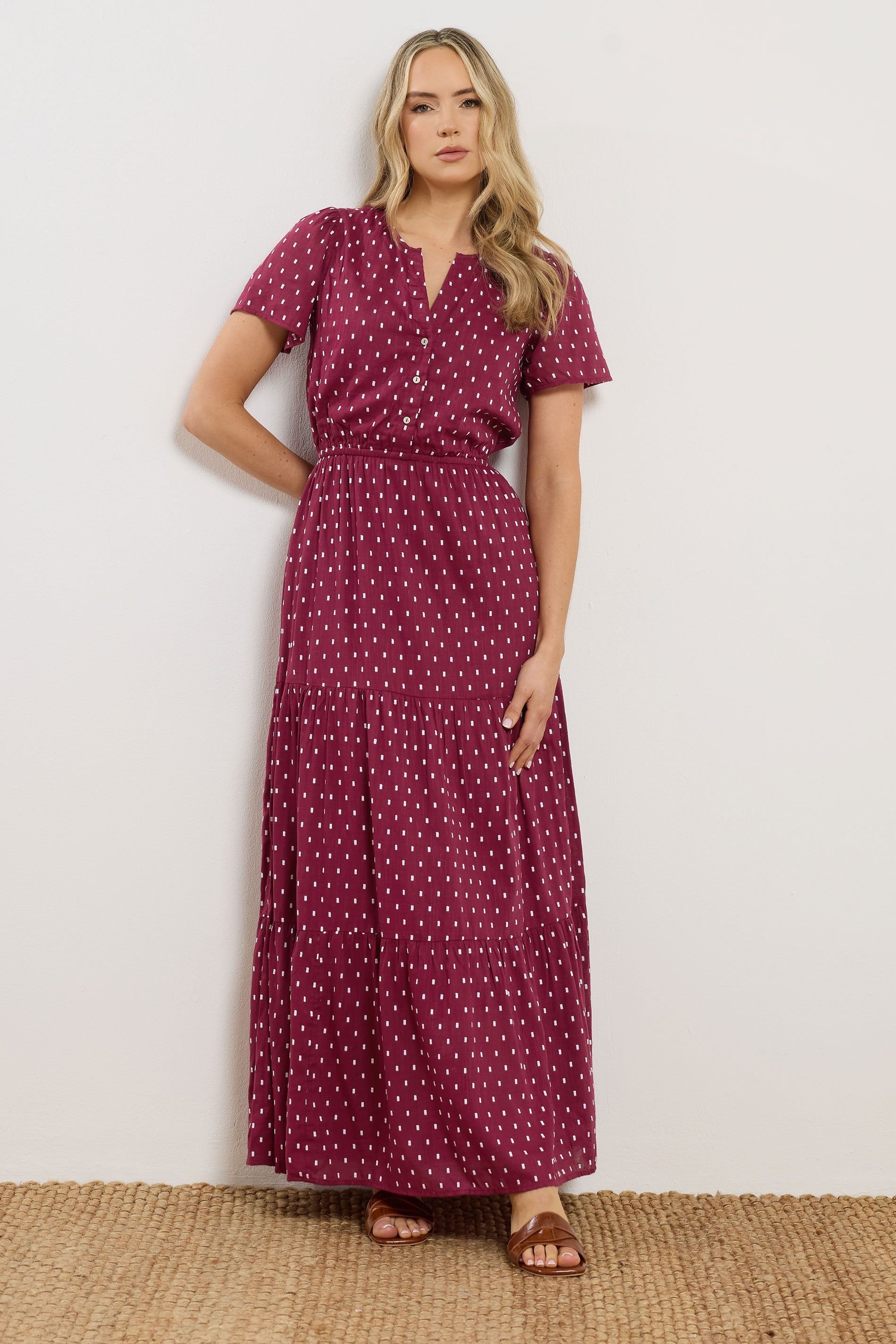 Long Tall Sally Long Tall Sally Women's Tall Spot Tiered Maxi Dress in Wine - 1