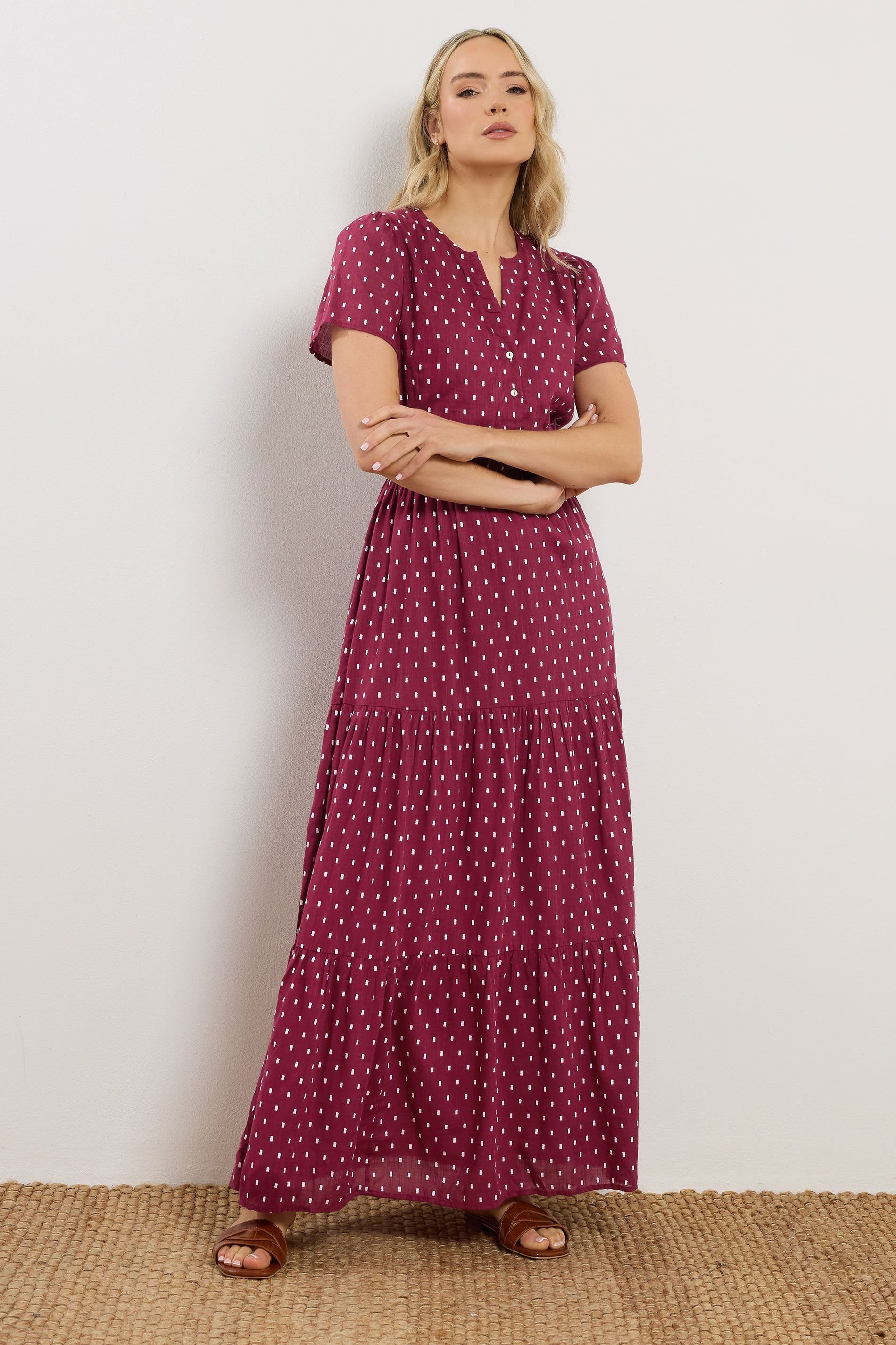 Long Tall Sally Long Tall Sally Women's Tall Spot Tiered Maxi Dress in Wine - 3
