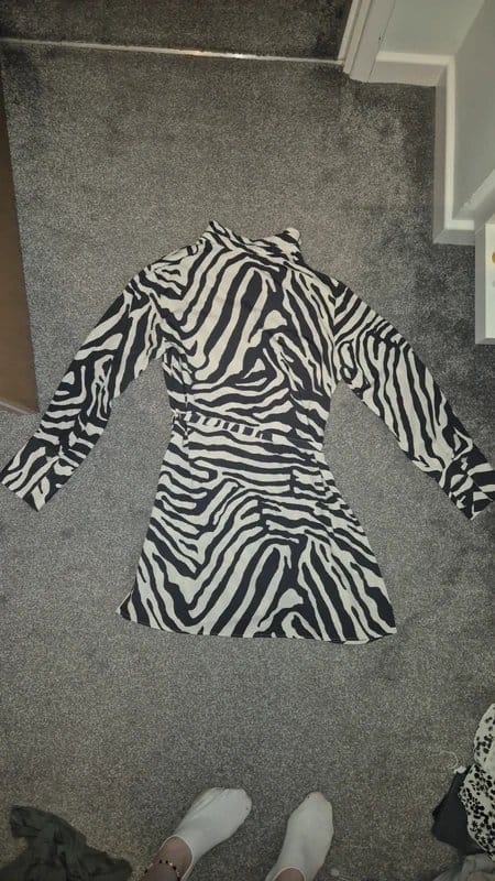 H&M Zebra Print Shirt Dress in Black and White