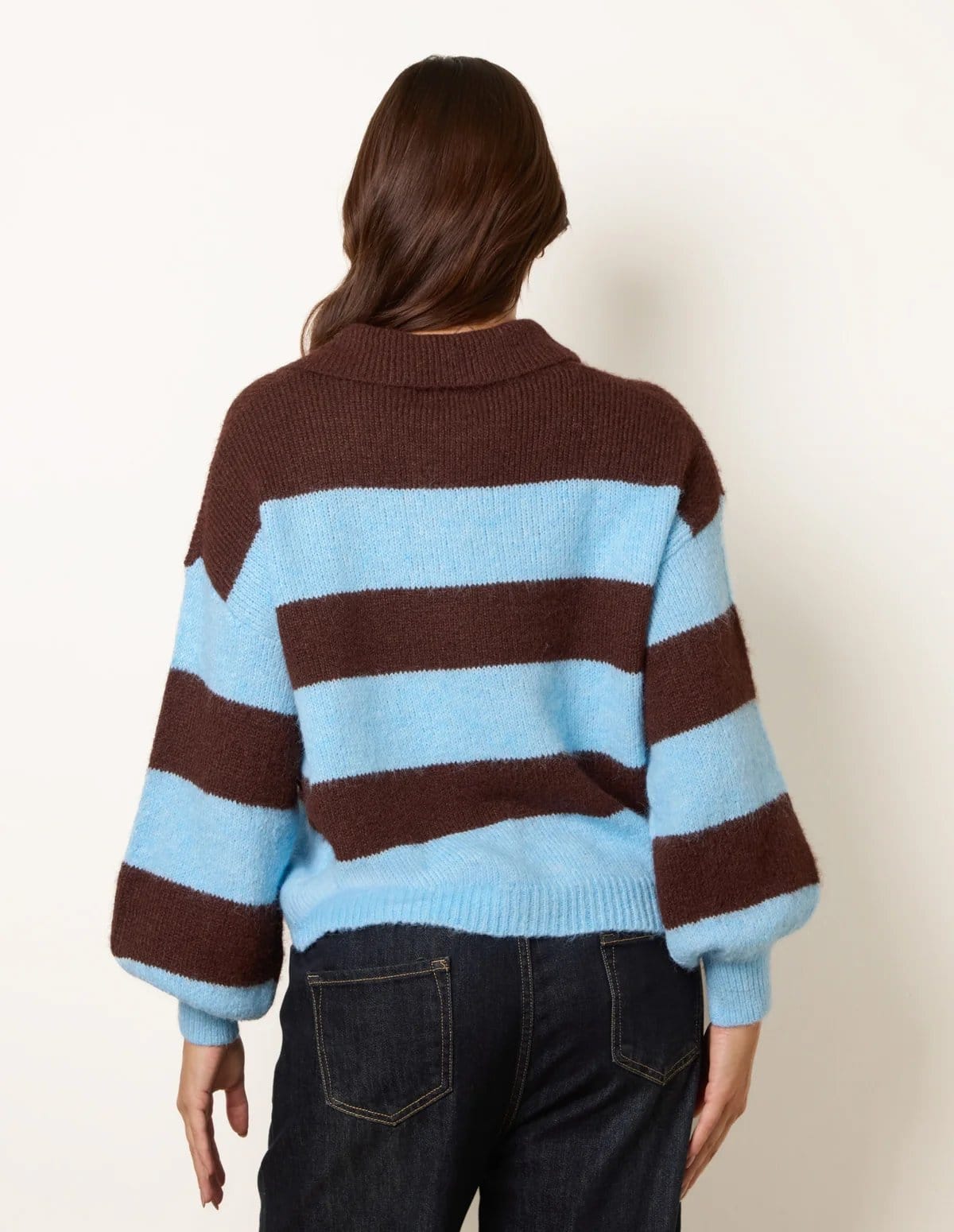 Blue Vanilla Polo Collar Striped Long Sleeve Jumper - 4