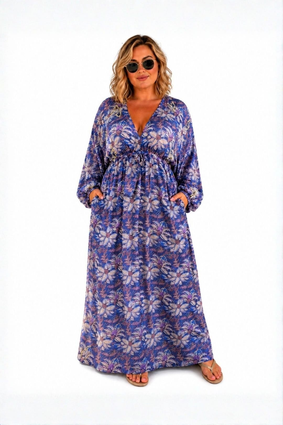 Soul of Sita Women's Caz Kaftan Long in Lilac Leaf Print