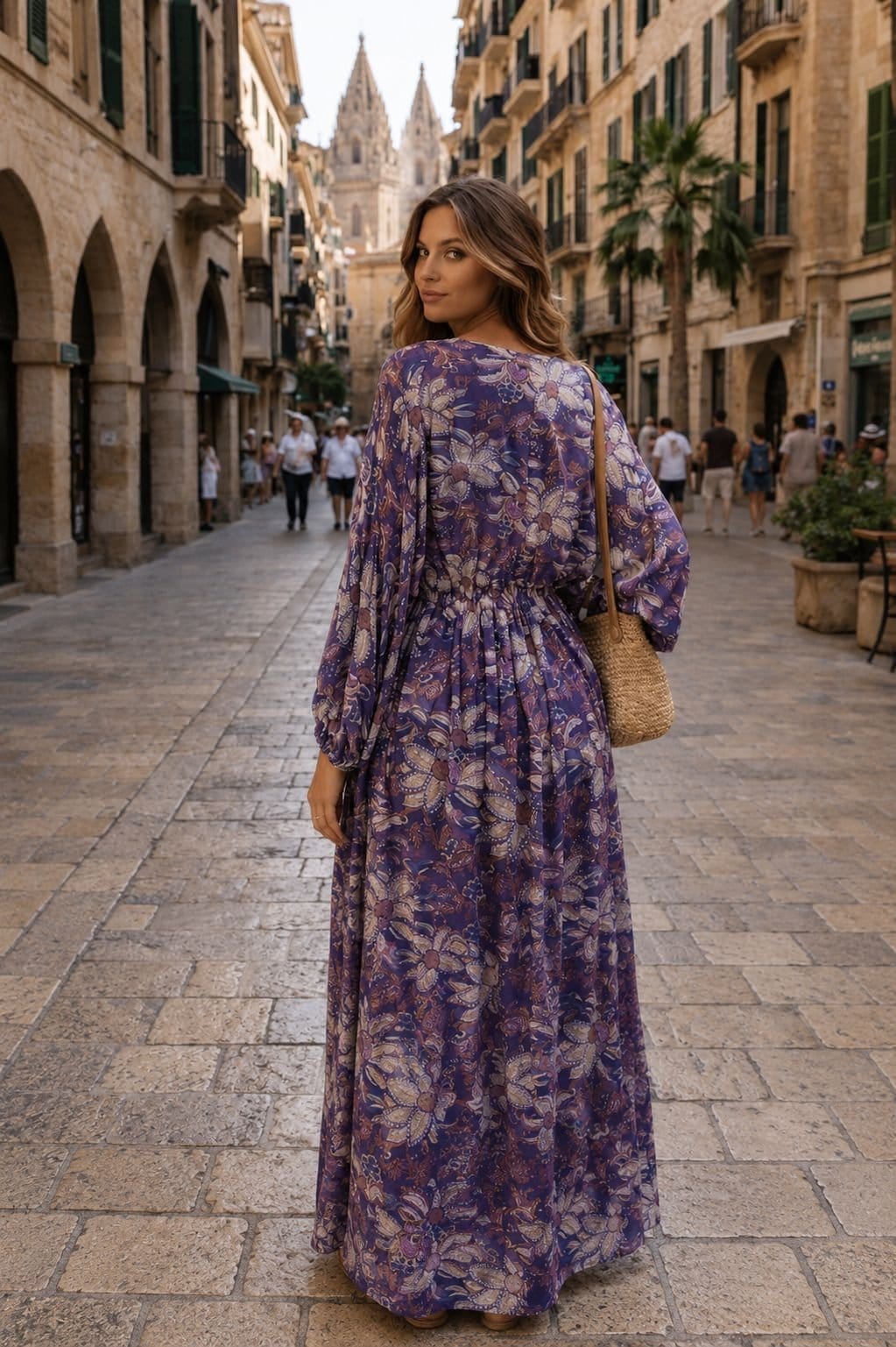 Soul of Sita Soul of Sita Women's Caz Kaftan Long in Lilac, Leaf Print with Hand Embellishment in Lilac - 4