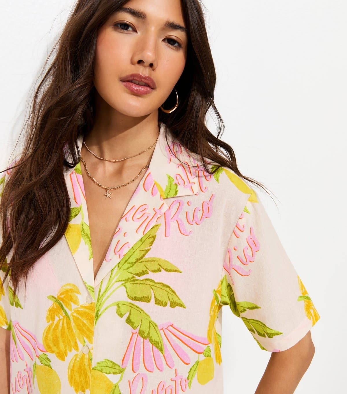 New Look New Look Cream Palm Print Shirt