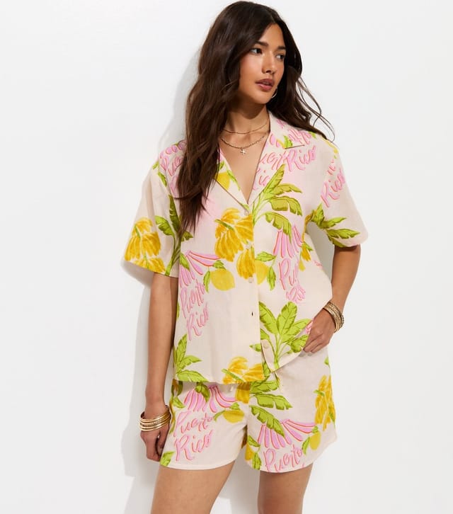 New Look Women's Cream Cotton Palm Resort Shirt New Look - 2