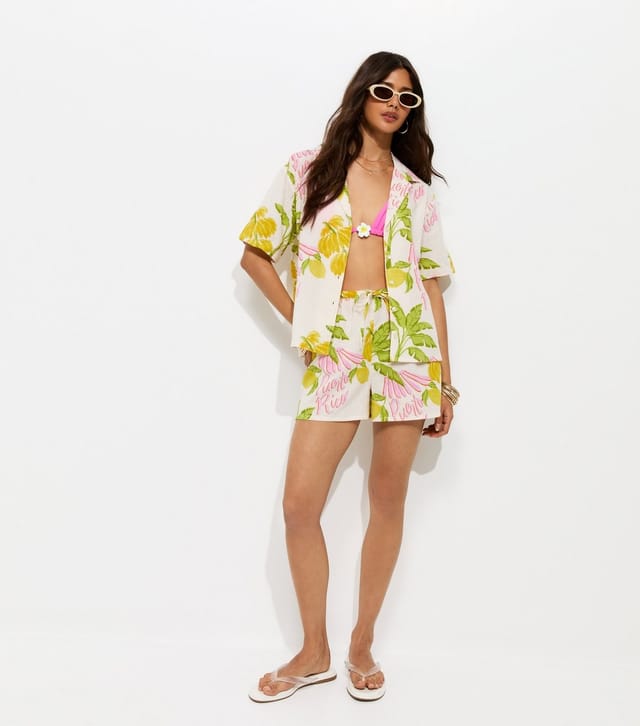 New Look Women's Cream Cotton Palm Resort Shirt New Look - 3