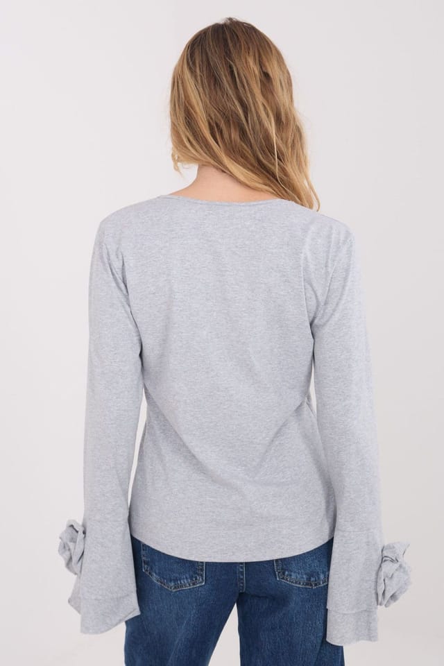 Love Lace Love Lace Women's Elegant Cotton V Neck Bell Sleeve Blouse in Grey - 3