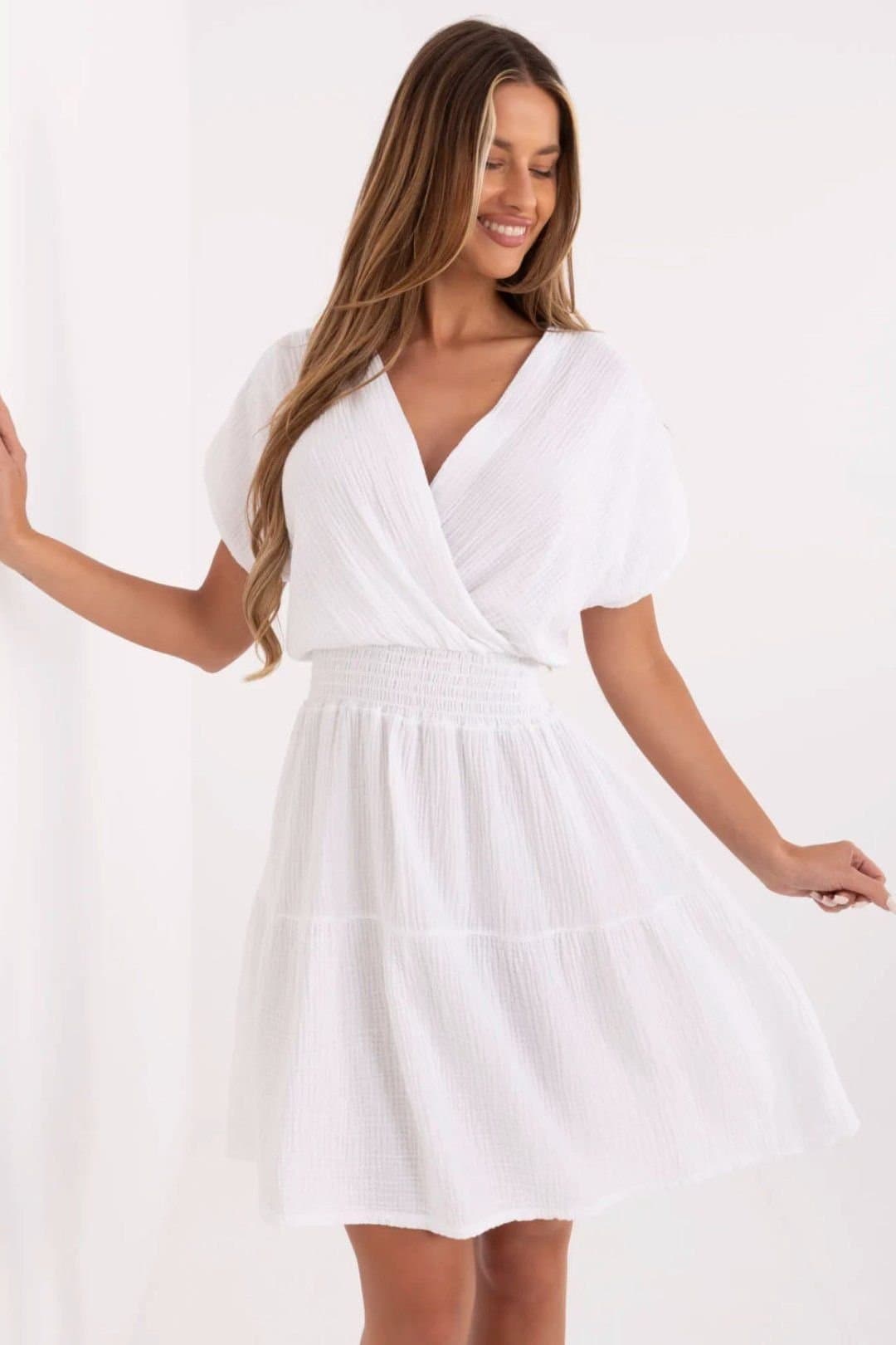 Love Lace Love Lace Women's Cotton Muslin Summer Wrap Day Dress in White