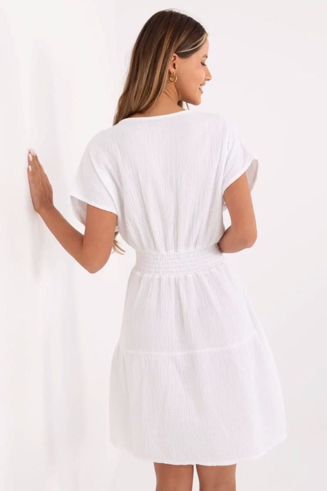 Love Lace Love Lace Women's Cotton Muslin Summer Wrap Day Dress in White - 3