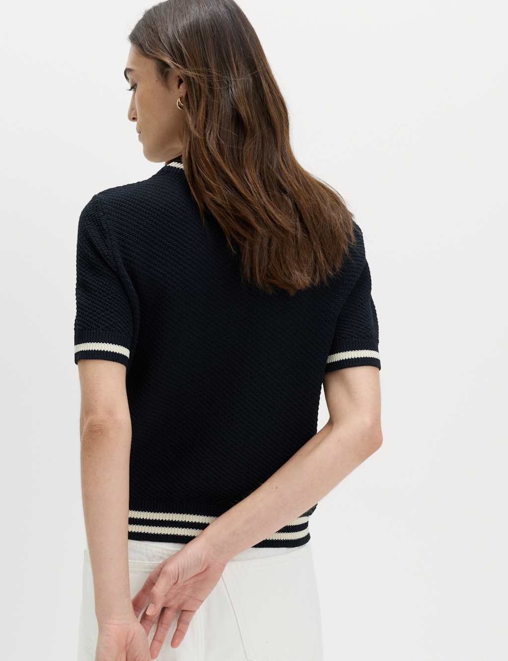 Marks & Spencer M&S Cotton Rich Tipped Detail Knitted Top Midnight Navy - 3