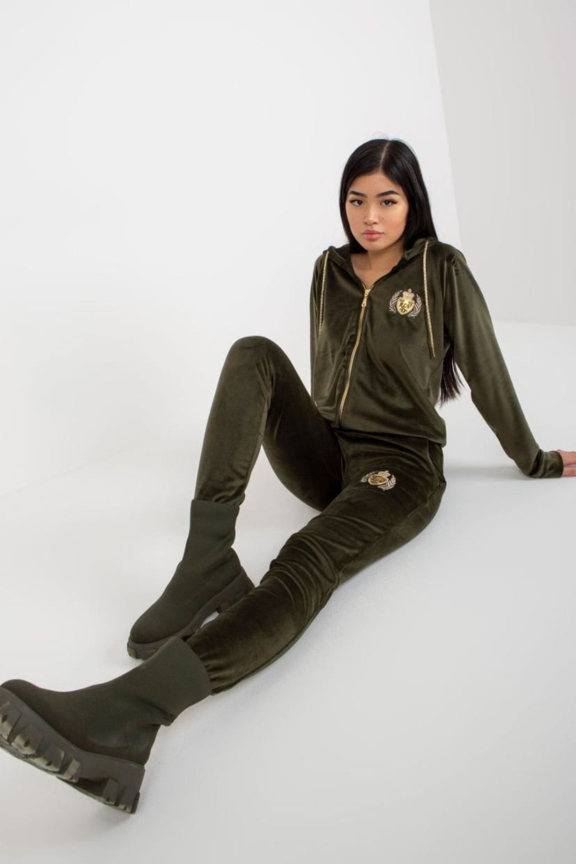 Love Lace Love Lace Women's Embroidered Velour Hoodie Sweatshirt Pants Set in Green - 1