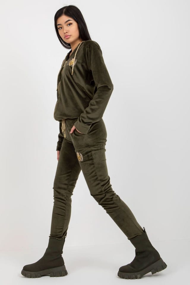 Love Lace Love Lace Women's Embroidered Velour Hoodie Sweatshirt Pants Set in Green - 2