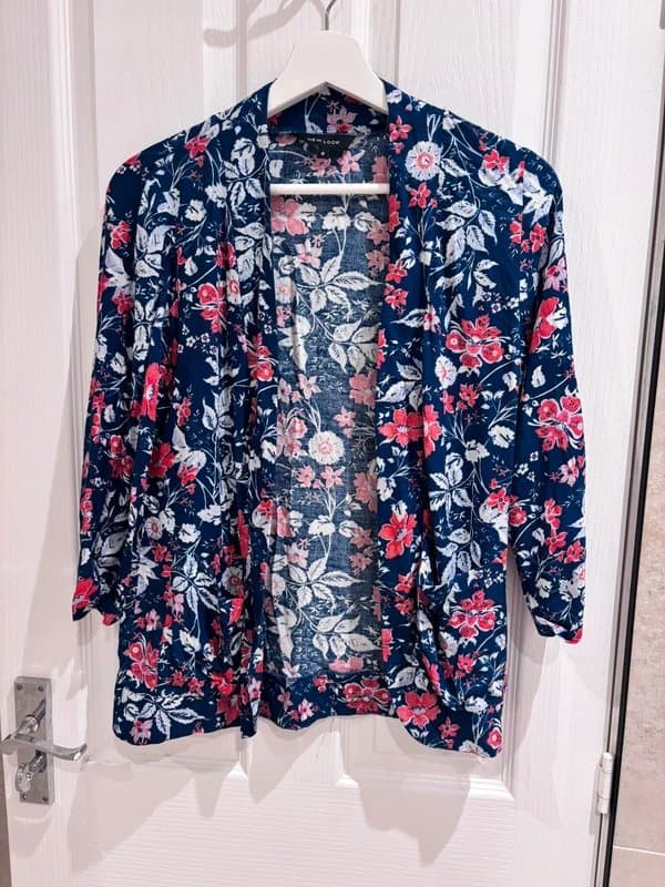 New Look New Look Red blue open jacket cardigan size 8 3/4 sleeves pockets