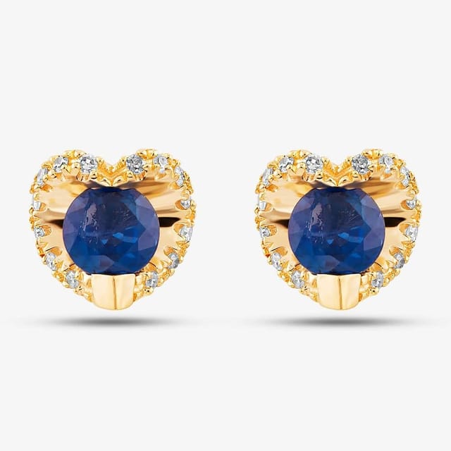 T.H.Baker T.H.Baker Women's 9ct Yellow Gold 0.08ct Diamond & Sapphire Heart Stud Earrings PE20239 - 2