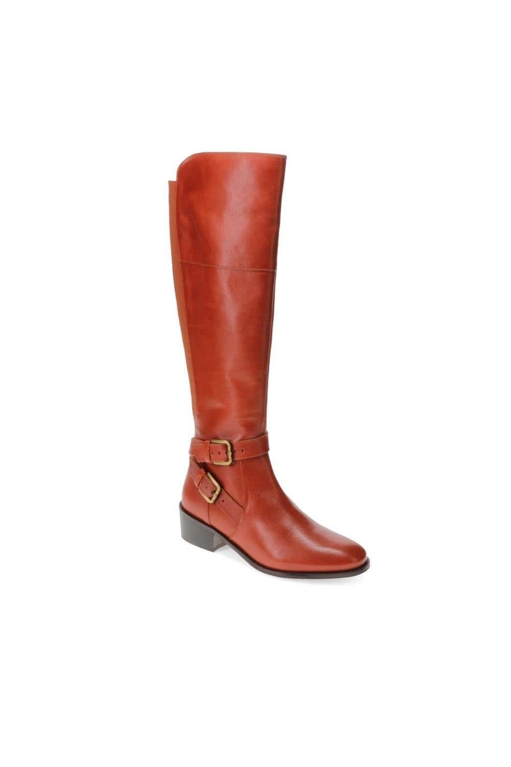 Jones Bootmaker Jones Bootmaker Women's Phoebe Wide Calf Fit Leather Knee Boots in Tan