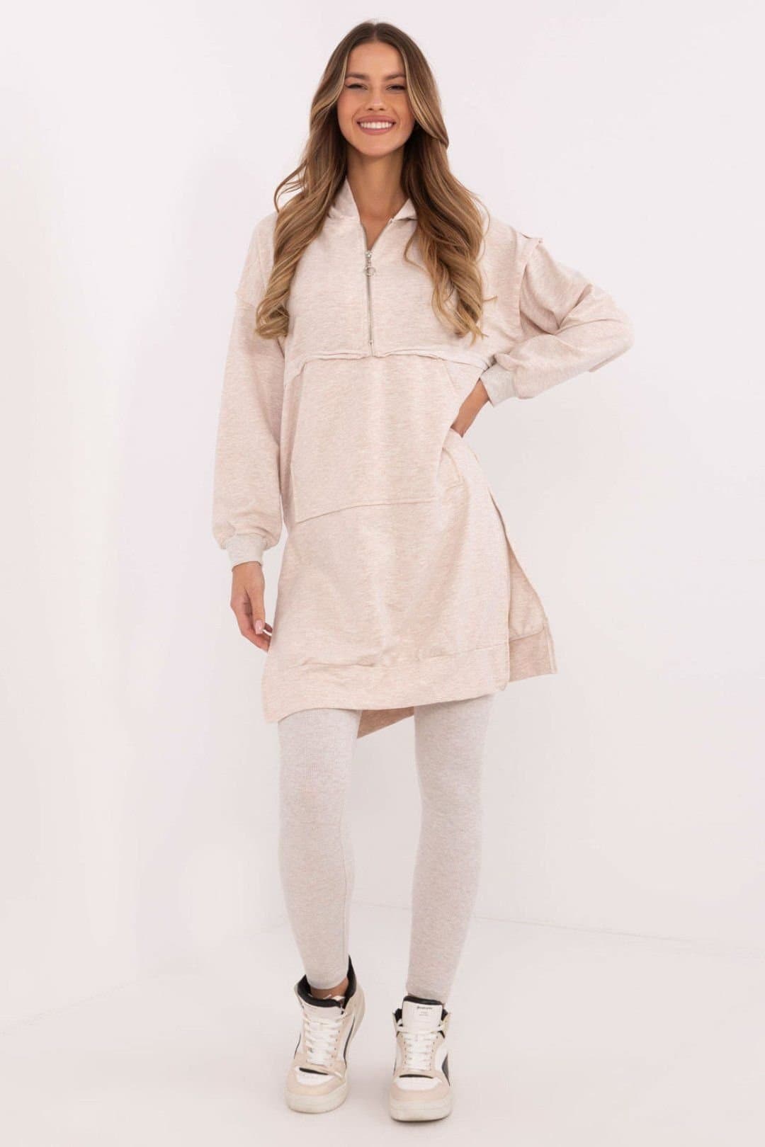 Love Lace Love Lace Women's Cotton Elastane Hoodie & Leggings Set in Beige