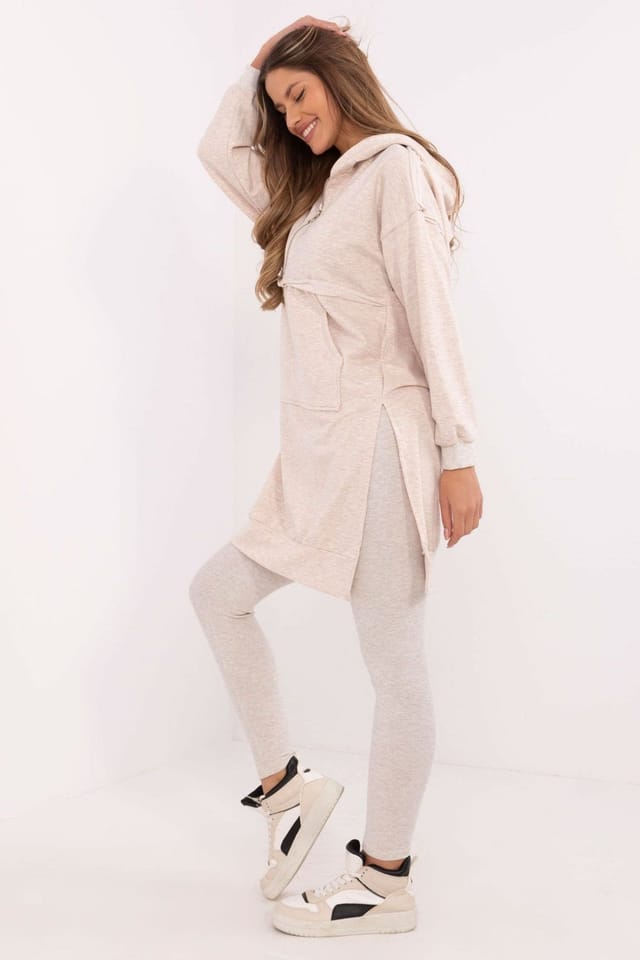Love Lace Love Lace Women's Cotton Elastane Hoodie & Leggings Set in Beige - 2