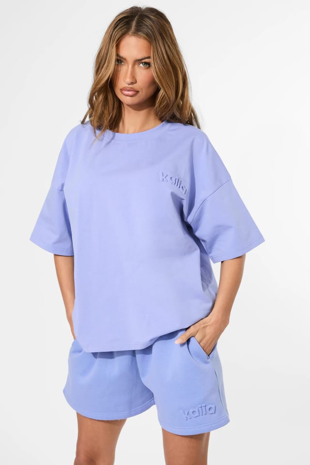 Kaiia Kaiia Embossed Logo Sweat Shorts Cornflower Blue - 2