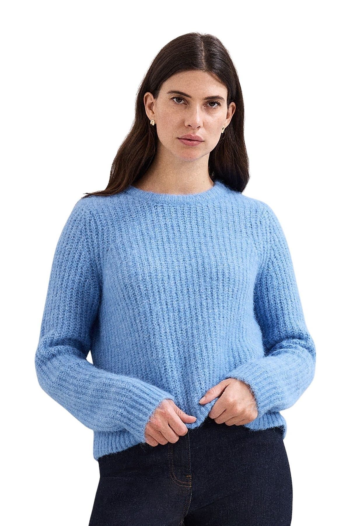 Phase Eight Phase Eight Women's Billie Ribbed Knitted Crew Jumper in Baby Blue
