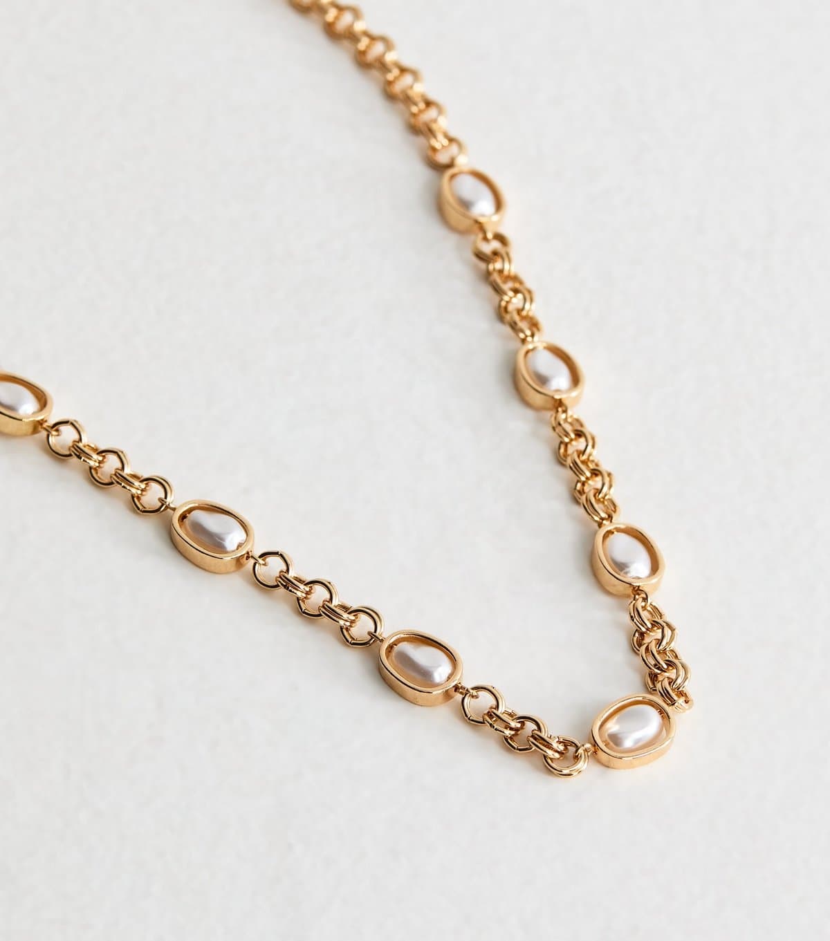 New Look Gold Tone Faux Pearl Chain Necklace New Look