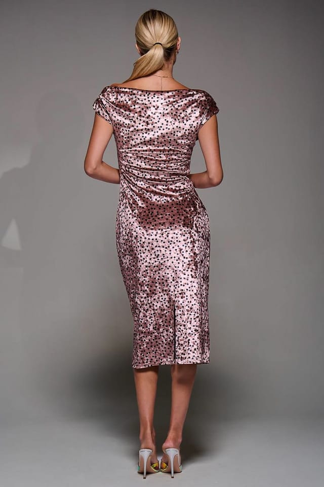 Jolie Moi Jolie Moi Women's Velvet Print Ruched Bodycon Dress in Pink - 2